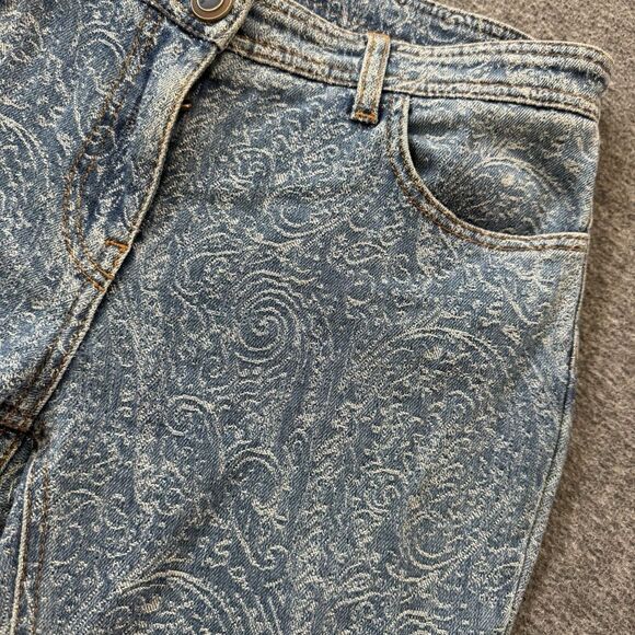 Etro Milano Blue Paisley Pattern Denim Skinny Jeans Womens Waist 30 Luxury
